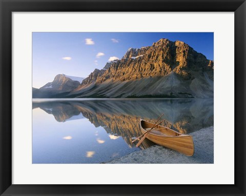 Framed Canoe At The Lakeside, Bow Lake, Alberta, Canada Print