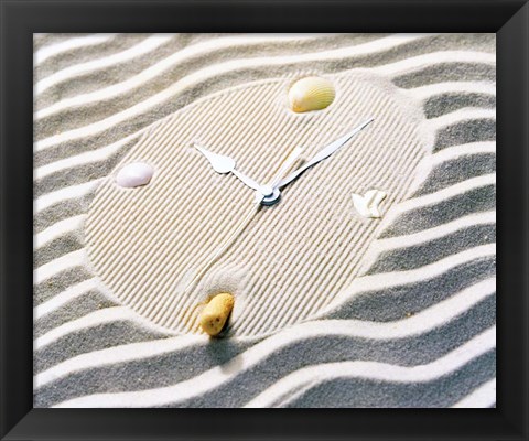 Framed Clock Made Of Sand With Shells And Striated Background Print