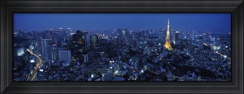 Framed Tower Lit Up At Dusk In A City, Tokyo Tower, Japan Print