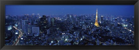 Framed Tower Lit Up At Dusk In A City, Tokyo Tower, Japan Print