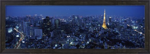 Framed Tower Lit Up At Dusk In A City, Tokyo Tower, Japan Print
