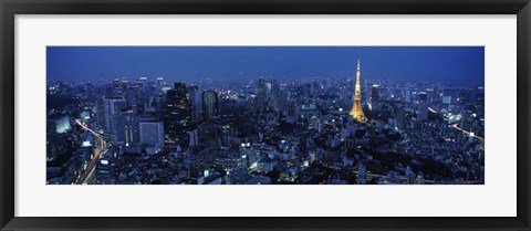 Framed Tower Lit Up At Dusk In A City, Tokyo Tower, Japan Print