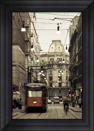 Framed Tram On A Street, Piazza Del Duomo, Milan, Italy Print