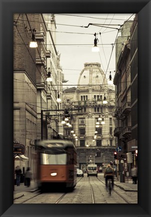 Framed Tram On A Street, Piazza Del Duomo, Milan, Italy Print