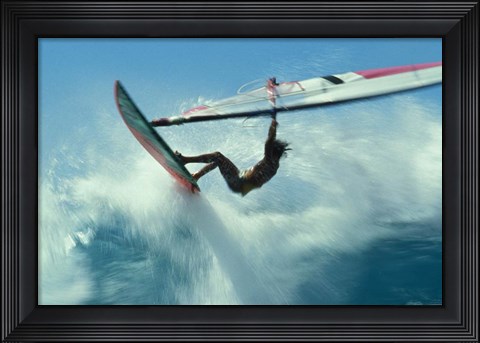 Framed Windsurfer Jumping Over Wave Print