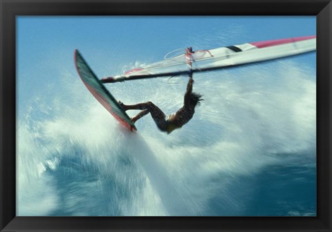 Framed Windsurfer Jumping Over Wave Print