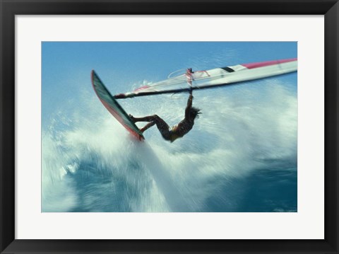 Framed Windsurfer Jumping Over Wave Print