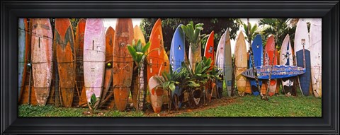 Framed Arranged Surfboards, Maui, Hawaii Print