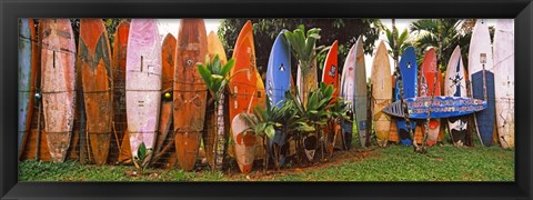 Framed Arranged Surfboards, Maui, Hawaii Print