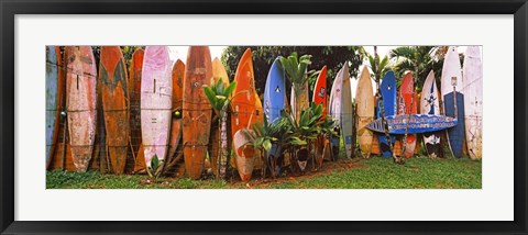 Framed Arranged Surfboards, Maui, Hawaii Print