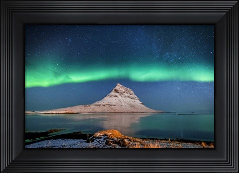 Framed Aurora Borealis Or Northern Lights With The Milky Way Galaxy, Iceland Print