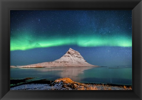 Framed Aurora Borealis Or Northern Lights With The Milky Way Galaxy, Iceland Print