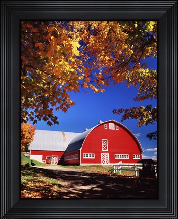 Framed Big Red Barn Autumn Farm Scenic Print
