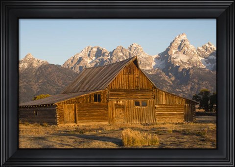 Framed Barn In Field With Mountain Range In The Background, Wyoming Print