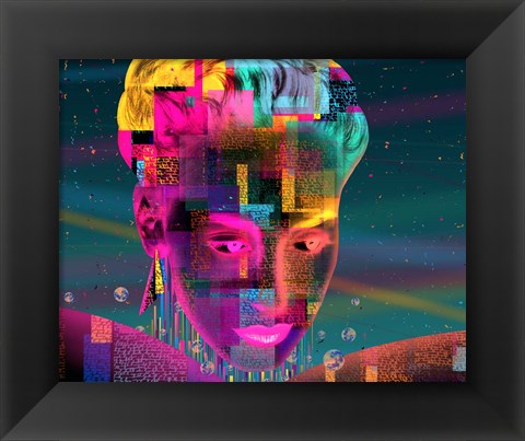 Framed Glitch Style 80&#39;s Lady Fantasy Print