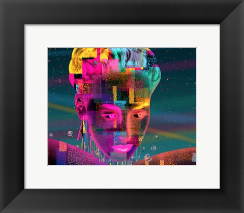 Framed Glitch Style 80&#39;s Lady Fantasy Print