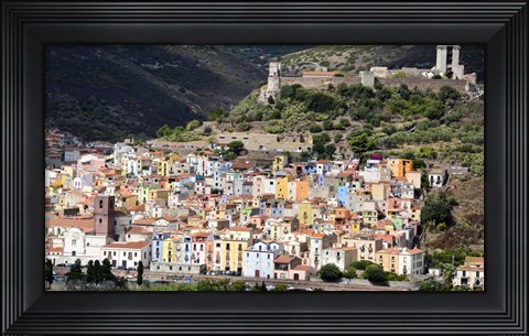 Framed Pastel-Colored Buildings And Malaspina Castle In Bosa, Sardinia, Italy Print