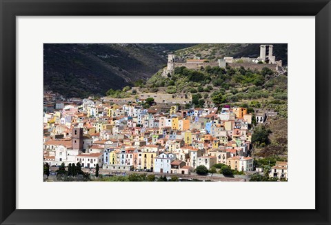 Framed Pastel-Colored Buildings And Malaspina Castle In Bosa, Sardinia, Italy Print