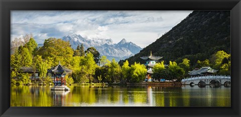 Framed Moon Embracing Pavilion And Bridge, Black Dragon Pool Park, China Print