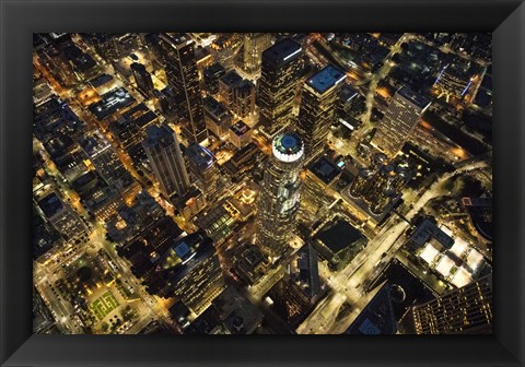 Framed City Lit Up At Night, Los Angeles, California Print