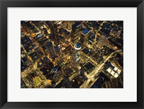 Framed City Lit Up At Night, Los Angeles, California Print