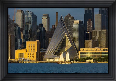 Framed New York City And Hudson River With Manhattan Skyline And Sailboat Print