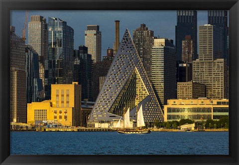 Framed New York City And Hudson River With Manhattan Skyline And Sailboat Print