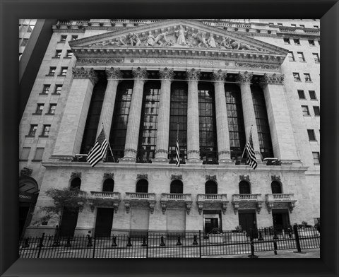 Framed New York Stock Exchange Exerior With US Flags Print