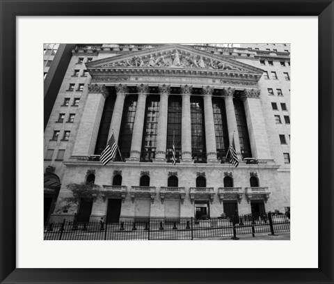 Framed New York Stock Exchange Exerior With US Flags Print