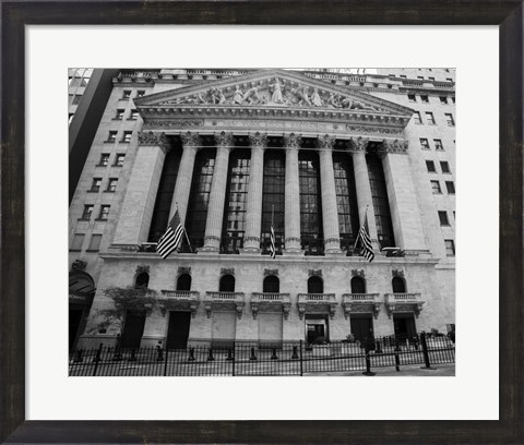 Framed New York Stock Exchange Exerior With US Flags Print