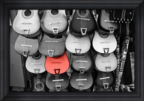 Framed Colorful Guitars At A Market Stall, Olvera Street, Downtown Los Angeles Print