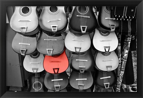 Framed Colorful Guitars At A Market Stall, Olvera Street, Downtown Los Angeles Print