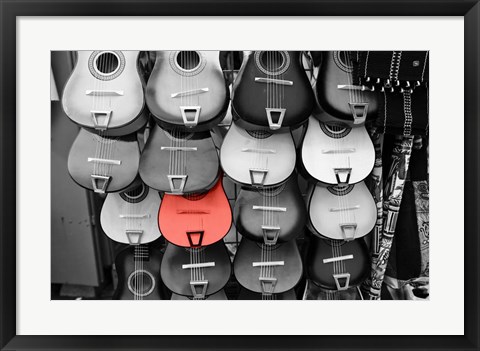 Framed Colorful Guitars At A Market Stall, Olvera Street, Downtown Los Angeles Print