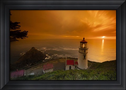 Framed Cape Meares Lighthouse At Golden Hour, Tillamook County, Oregon Print