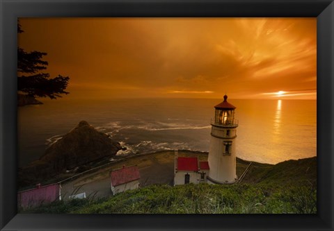 Framed Cape Meares Lighthouse At Golden Hour, Tillamook County, Oregon Print