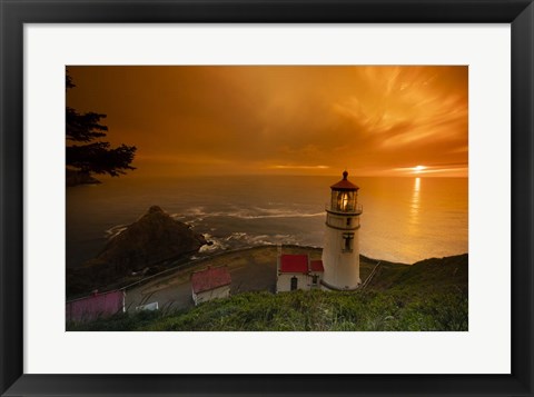 Framed Cape Meares Lighthouse At Golden Hour, Tillamook County, Oregon Print