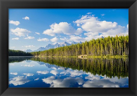 Framed Scenic Landscape Reflecting In Lake At Banff National Park, Alberta, Canada Print