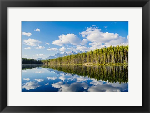 Framed Scenic Landscape Reflecting In Lake At Banff National Park, Alberta, Canada Print