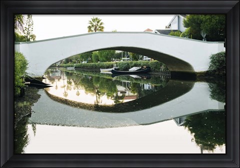 Framed Bridge Reflecting In Water, Venice Beach, California Print
