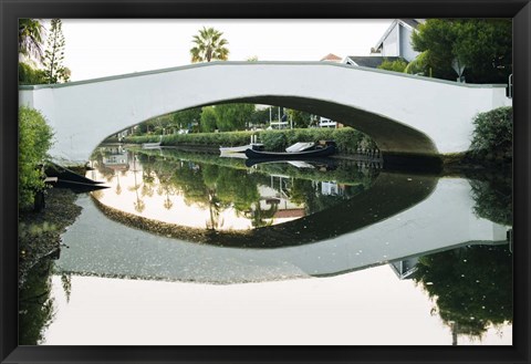 Framed Bridge Reflecting In Water, Venice Beach, California Print