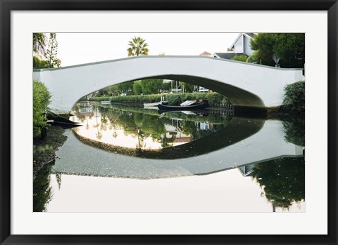 Framed Bridge Reflecting In Water, Venice Beach, California Print