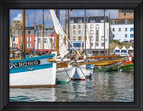 Framed Tall Ships In Rosmeur Harbour In Douarnenez City, Brittany, France Print