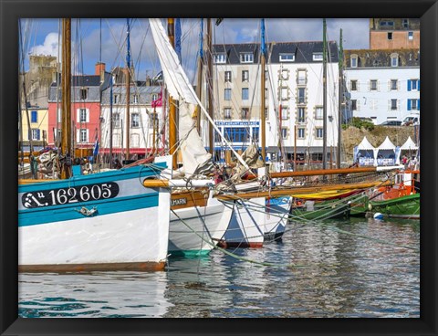 Framed Tall Ships In Rosmeur Harbour In Douarnenez City, Brittany, France Print