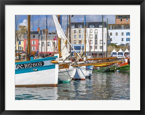 Framed Tall Ships In Rosmeur Harbour In Douarnenez City, Brittany, France Print