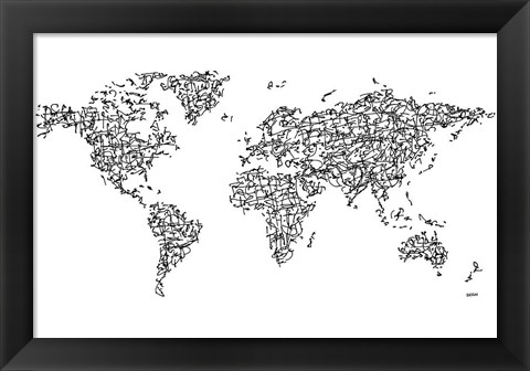 Framed Hanzi Kangi World Map Print