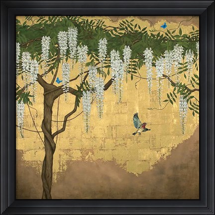 Framed Wisteria with House Finch Print