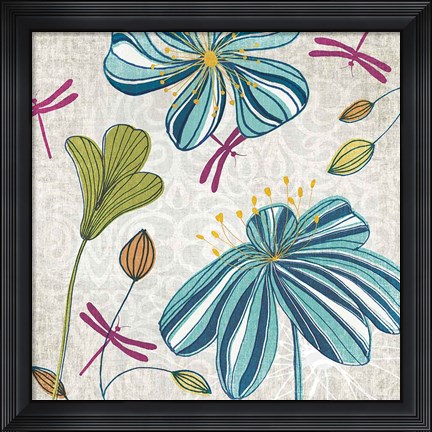 Framed Flowers &amp; Dragonflies Print