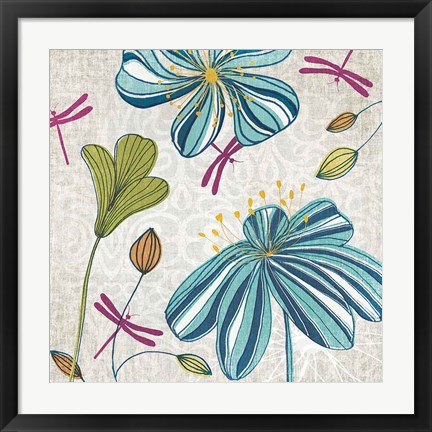 Framed Flowers &amp; Dragonflies Print