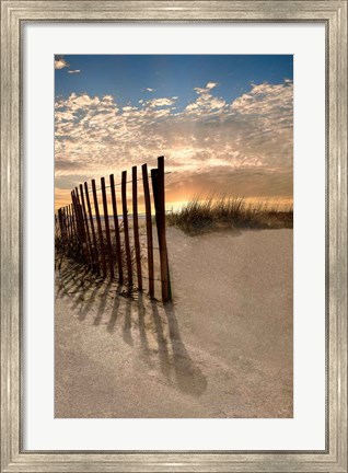 Framed Dune Fence At Sunrise Print