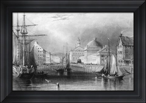 Framed Skyline Boston Massachusetts From Waterfront Showing Fanueil Hall Engraving By T. A. Prior From Bartlett Print